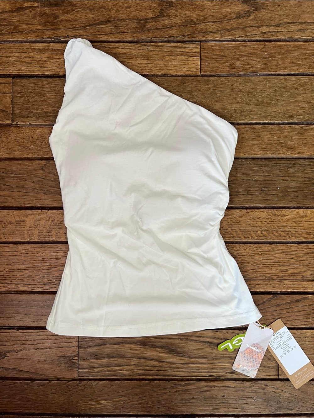 OGL White One Shoulder Twisted Brami Built in Bra Top Size XS NWT